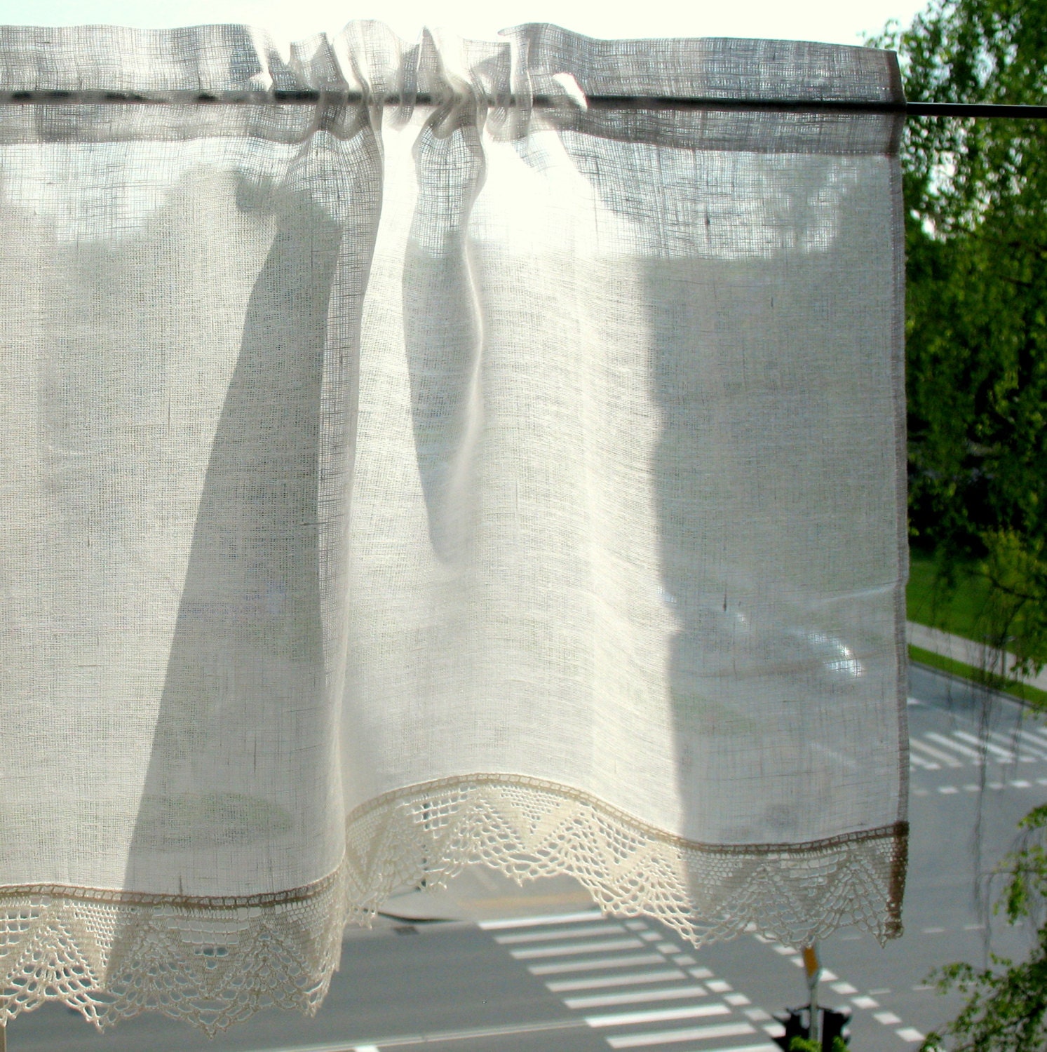Cafe Curtains White Kitchen Curtains Lace Curtains Vintage Panels Washed Linen - Image 5