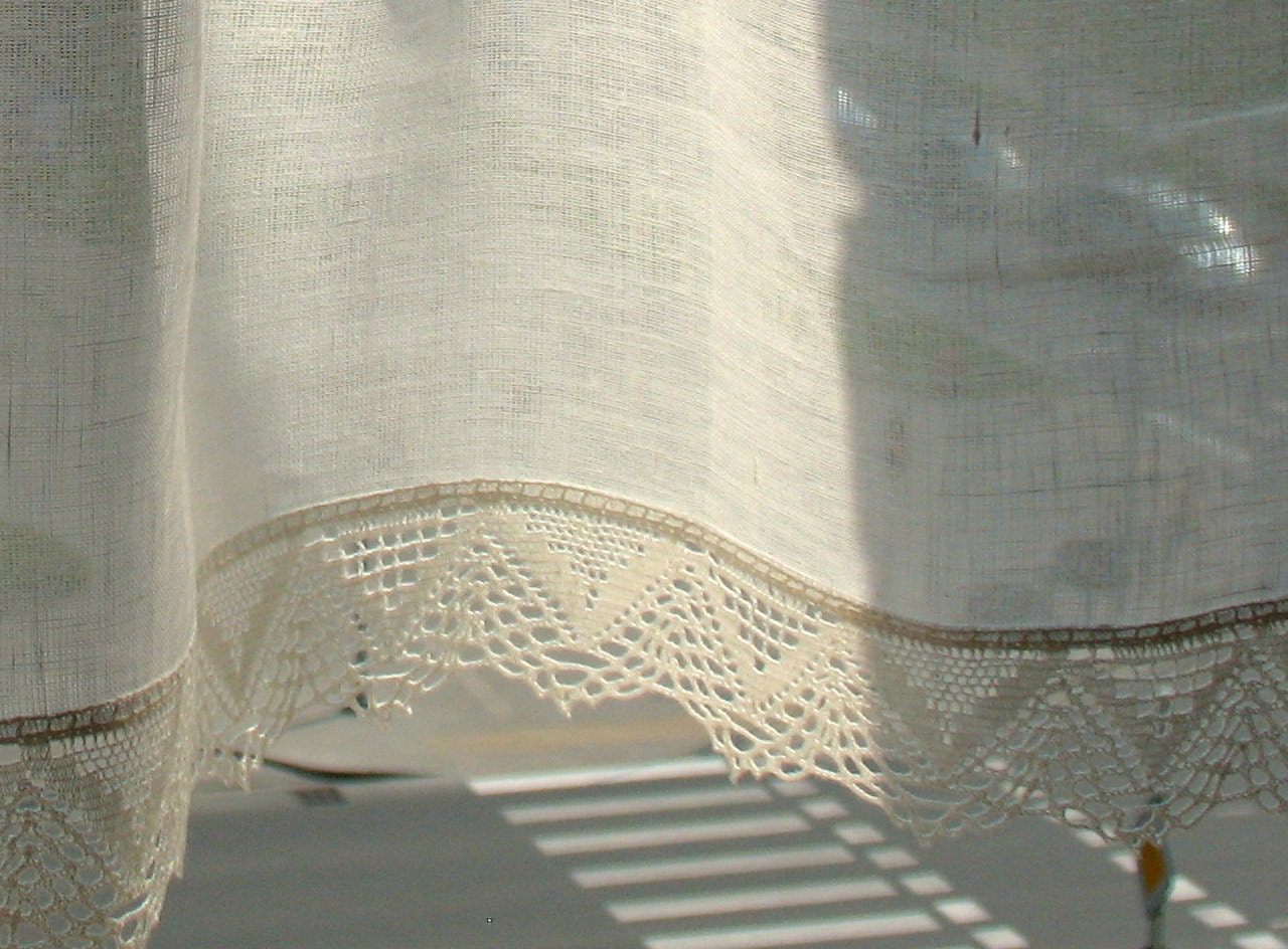 Cafe Curtains White Kitchen Curtains Lace Curtains Vintage Panels Washed Linen - Image 6