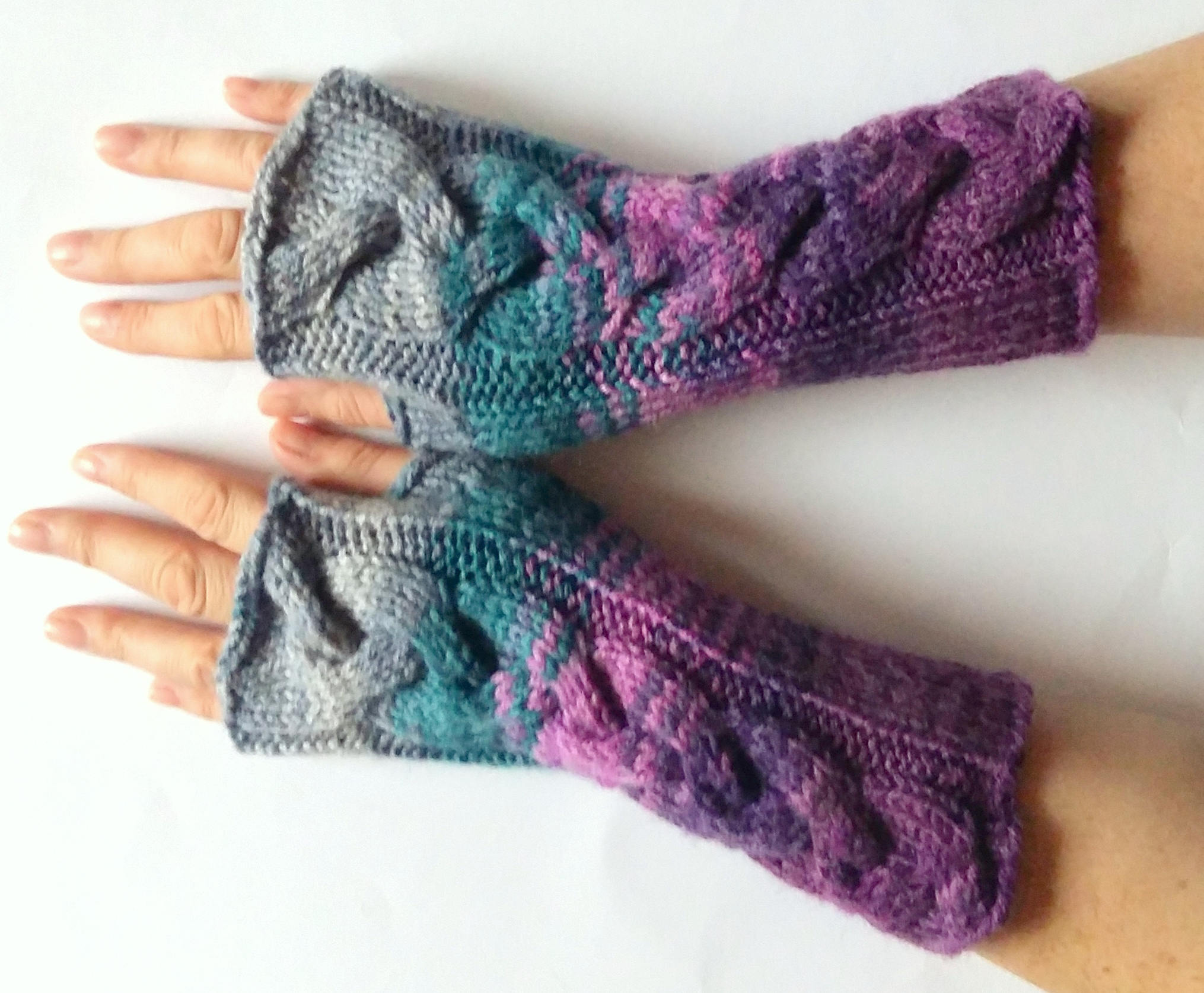 Fingerless Gloves wrist warmers Violet Purple Blue Burgundy Gray Green knit