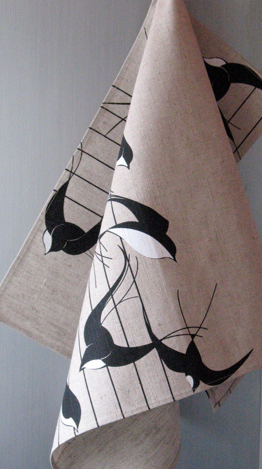 Linen Cotton Dish Towels Christmas Gift Tea Towels Swallows Birds Nature Tea Towels