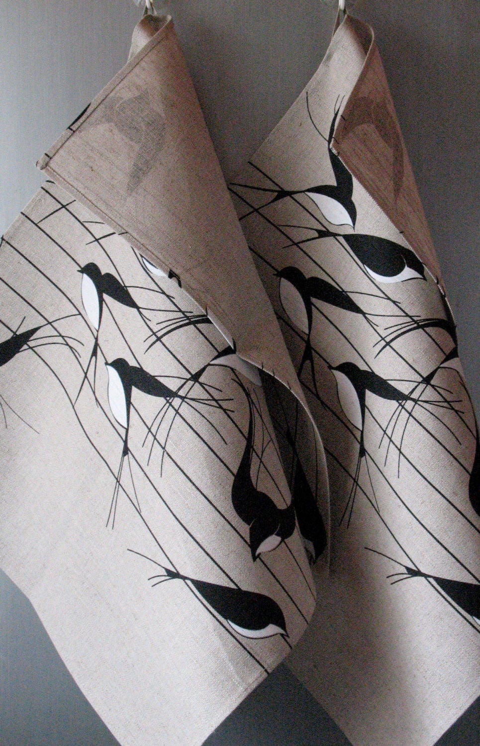 Linen Cotton Dish Towels Christmas Gift Tea Towels Swallows Birds Nature Tea Towels - Image 2
