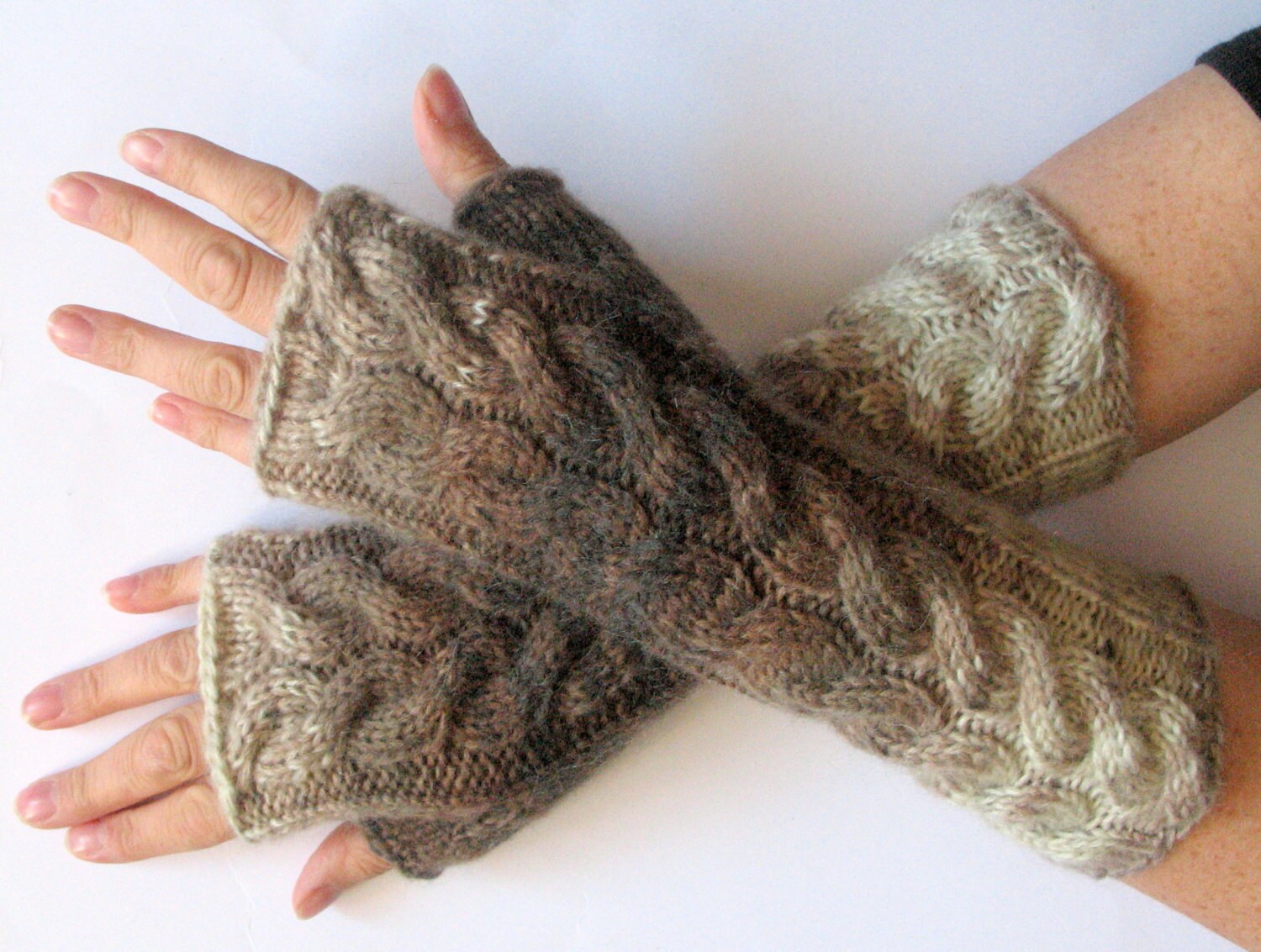 Fingerless Gloves Cream Brown Beige Sand wrist warmers
