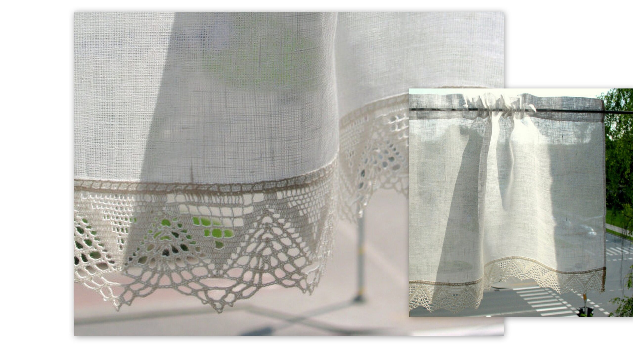 Cafe Curtains White Kitchen Curtains Lace Curtains Vintage Panels Washed Linen