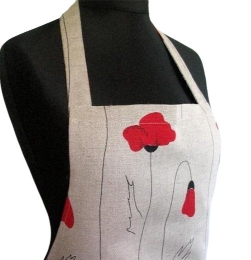Apron for Woman Linen Kitchen Womens Aprons Poppies Flowers