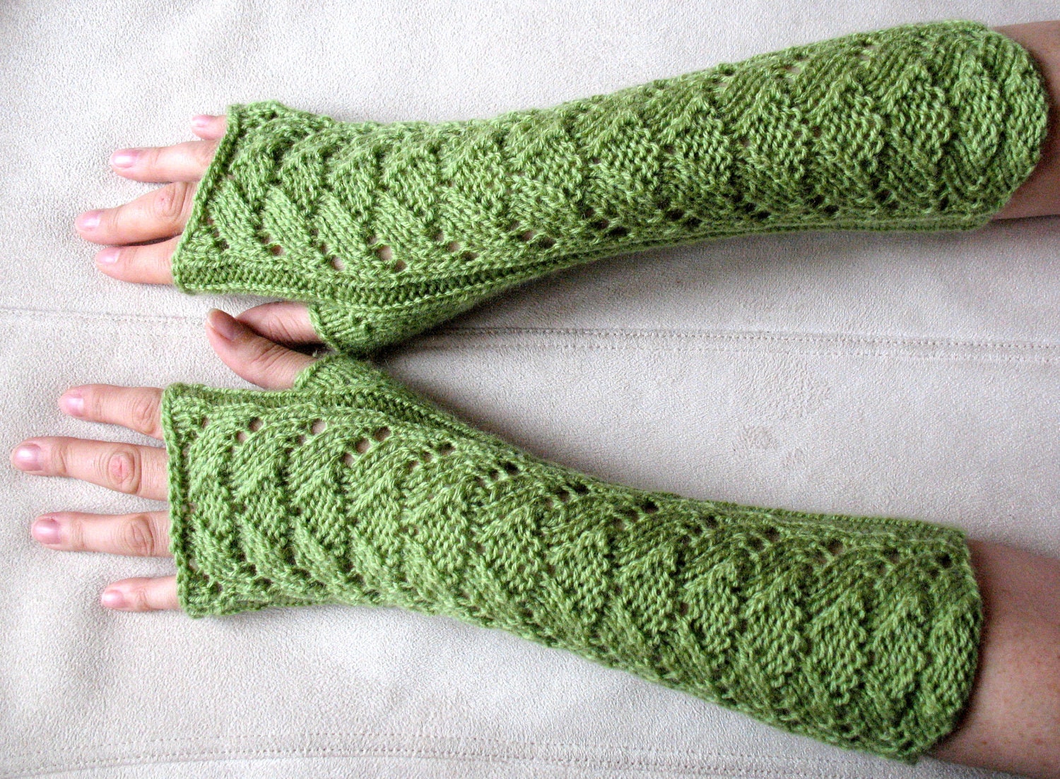 Long Fingerless Gloves Wrist Warmers olive green Arm Warmers Soft Acrylic