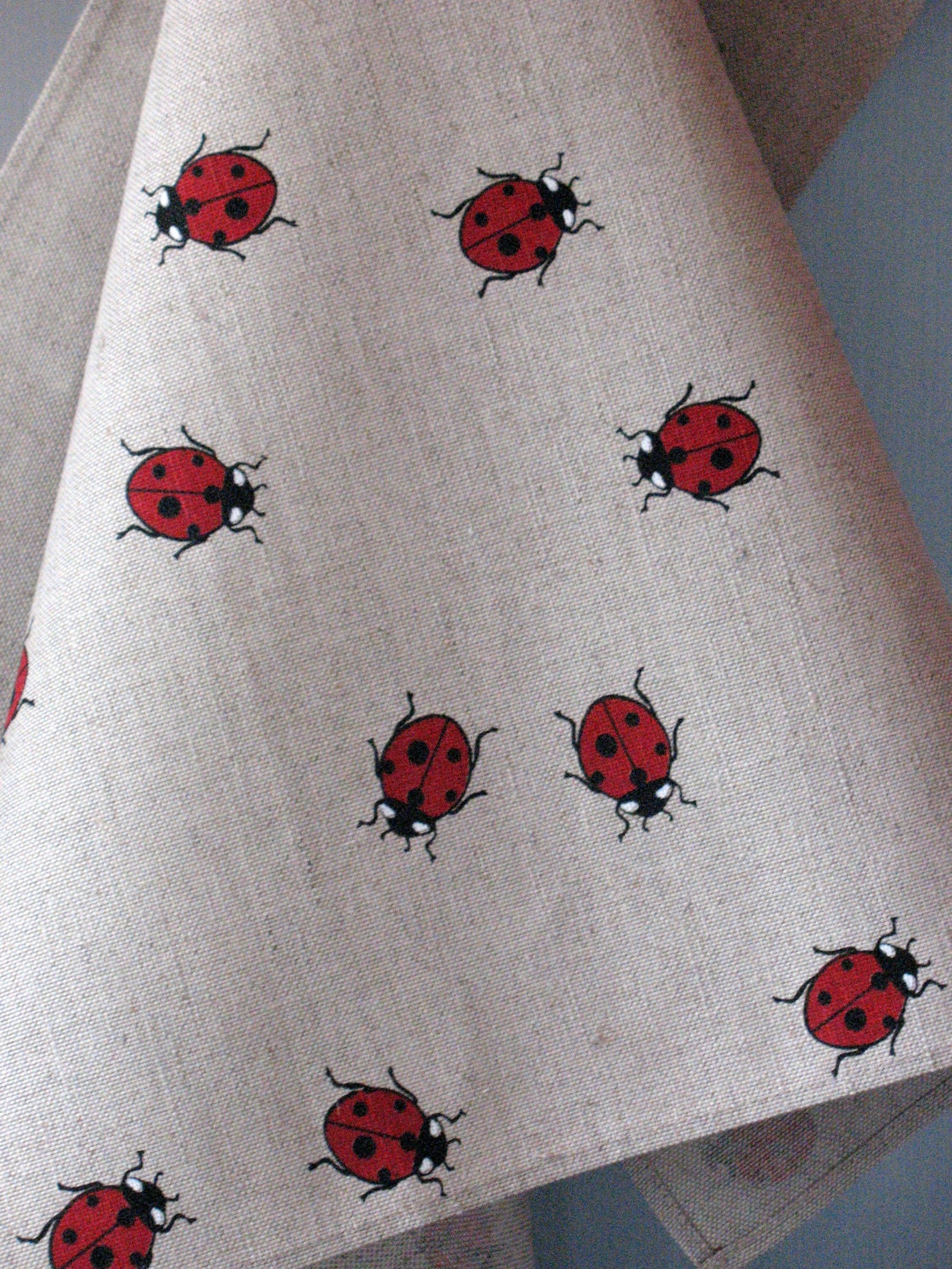 Linen Cotton Dish Towels Tea Towels Ladybug - Tea Towels set of 2