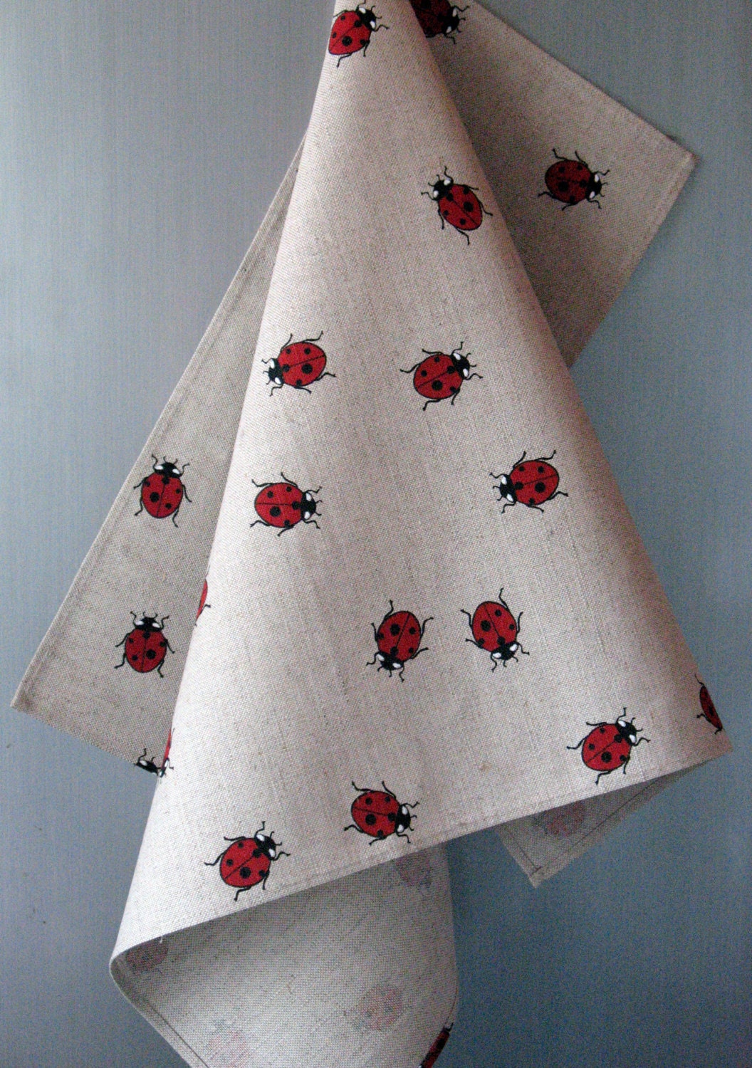 Linen Cotton Dish Towels Tea Towels Ladybug - Tea Towels set of 2 - Image 3
