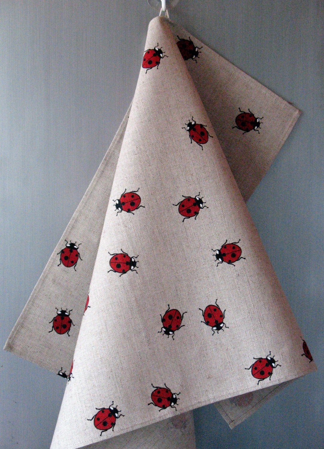 Linen Cotton Dish Towels Tea Towels Ladybug - Tea Towels set of 2 - Image 2