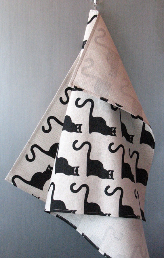 Kitchen Towels Washed Cat Black Linen Cotton Tea Towels set of 4 - Image 4