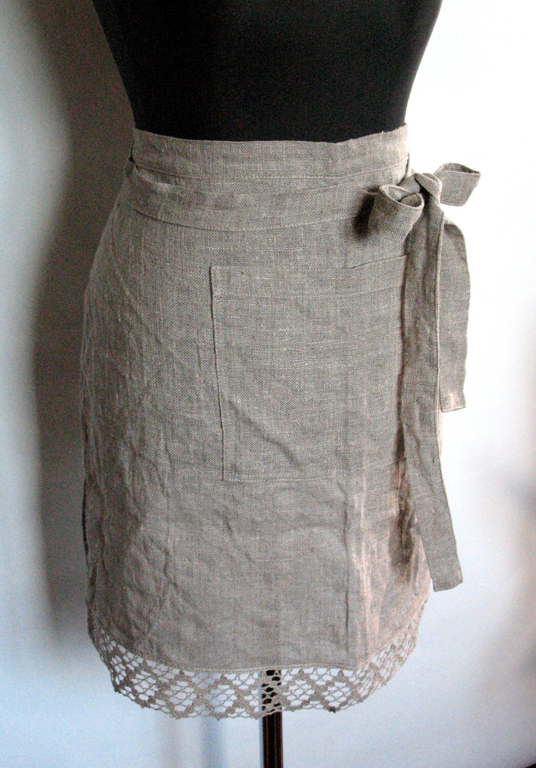 Linen Kitchen Half Apron Gardening Christmas Gift Chef Aprons Teachers Apron Natural Gray Prewashed Linen Lace - Image 3