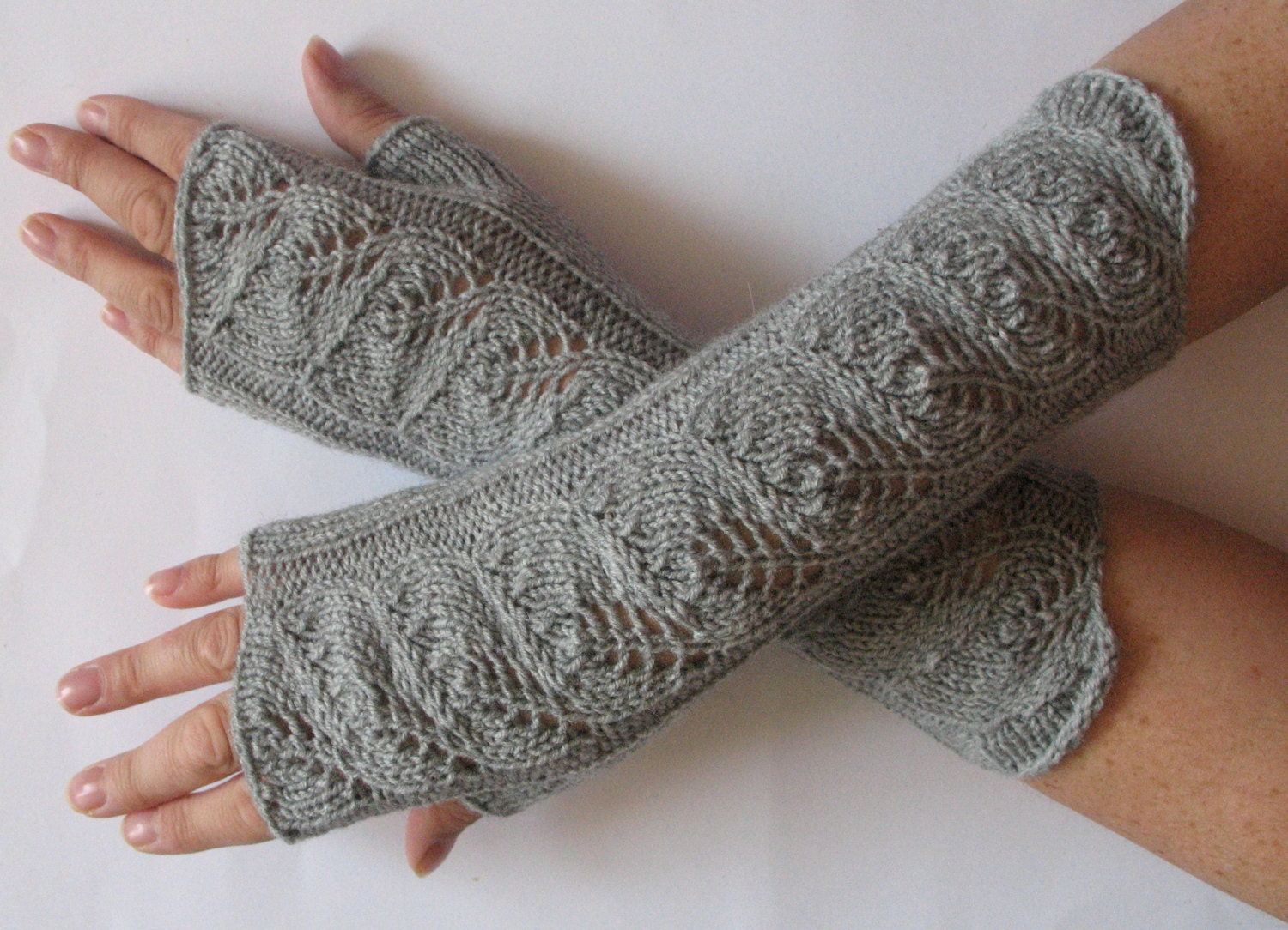 Fingerless Hand Knitted Gray Gloves for Women Knitted Handwarmers Armwarmers