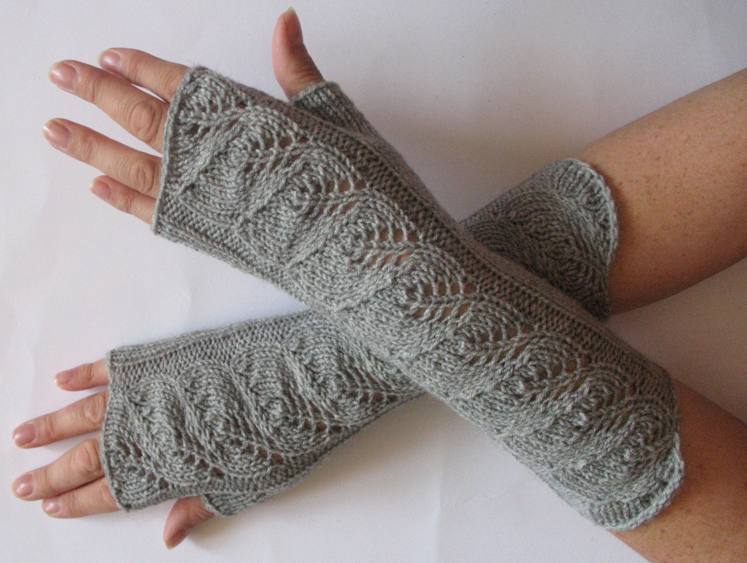 Fingerless Hand Knitted Gray Gloves for Women Knitted Handwarmers Armwarmers - Image 3