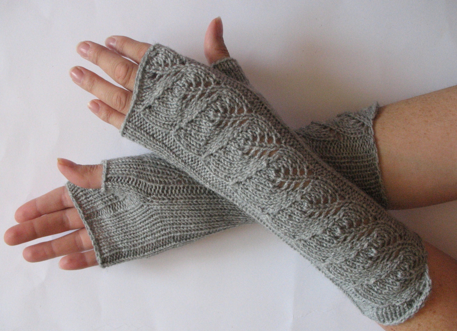 Fingerless Hand Knitted Gray Gloves for Women Knitted Handwarmers Armwarmers - Image 4