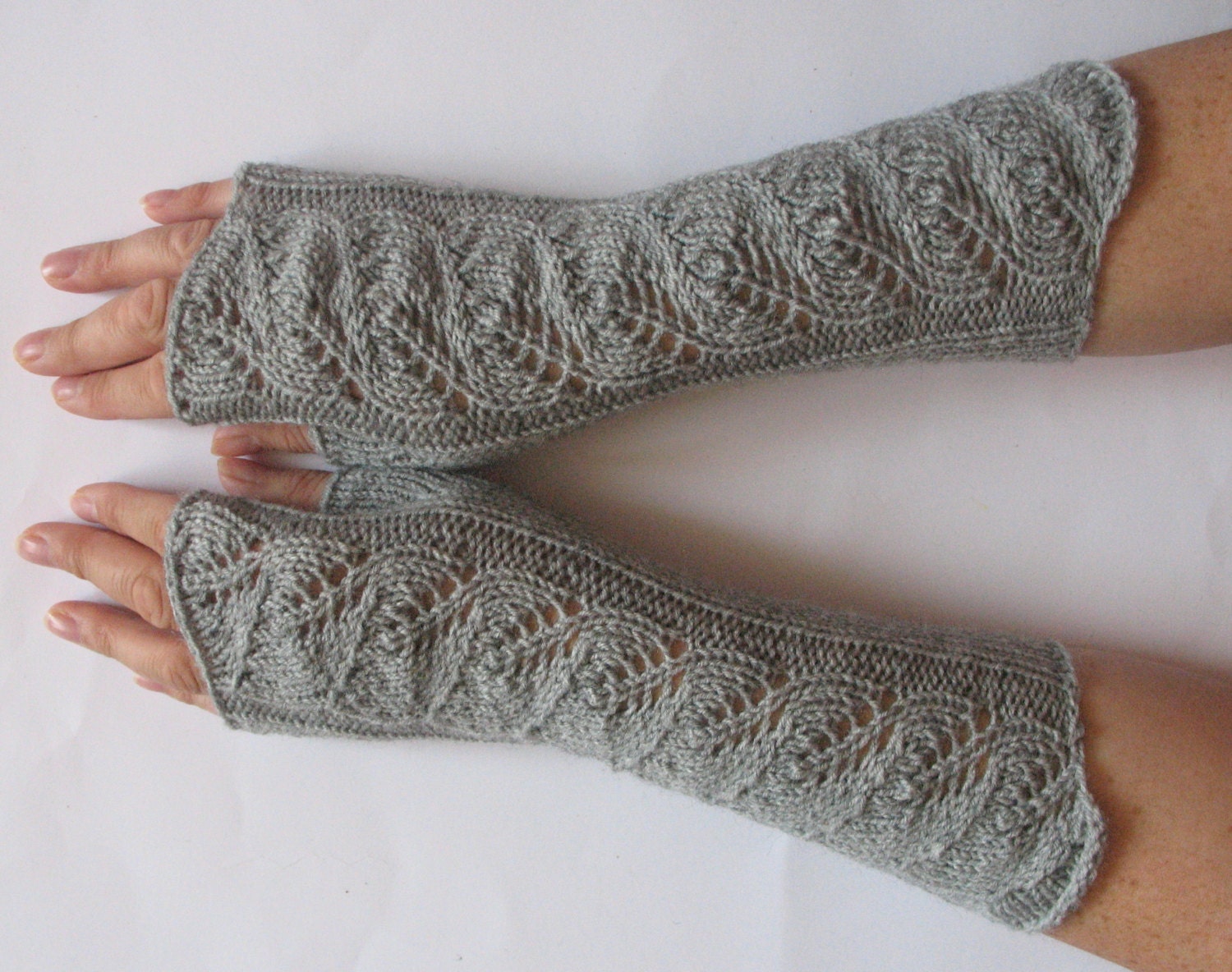 Fingerless Hand Knitted Gray Gloves for Women Knitted Handwarmers Armwarmers - Image 2