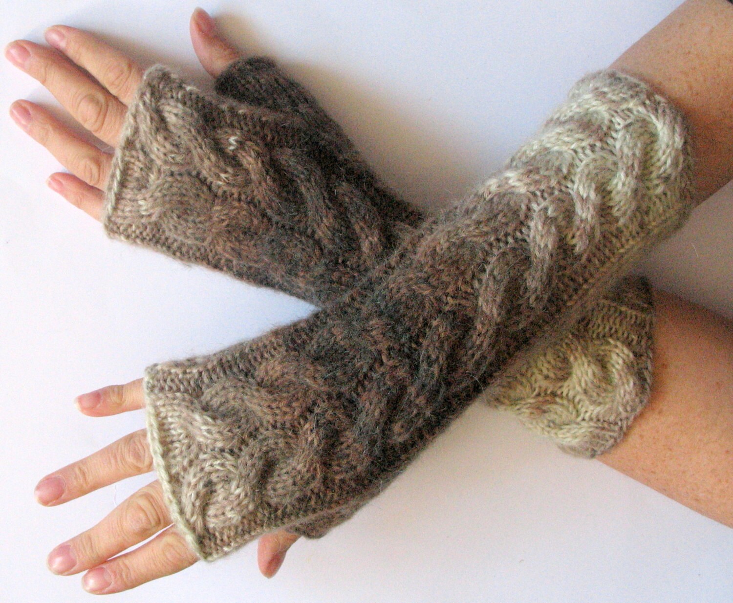 Fingerless Gloves Cream Brown Beige Sand wrist warmers - Image 3