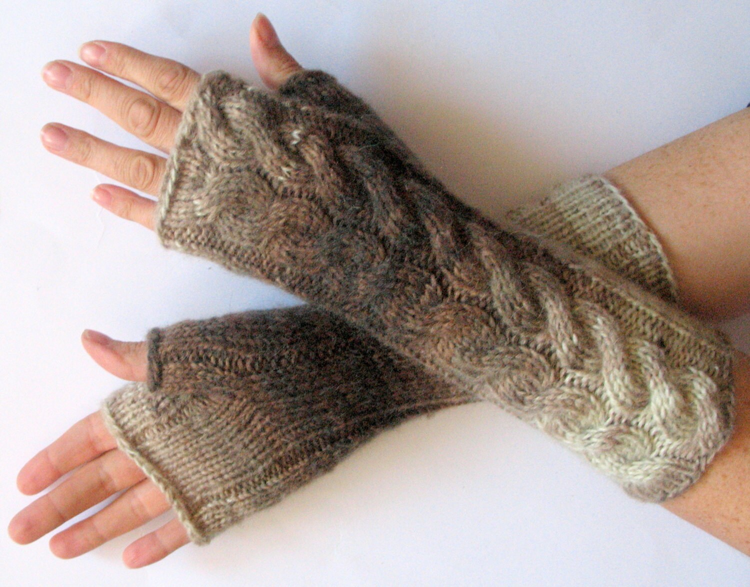 Fingerless Gloves Cream Brown Beige Sand wrist warmers - Image 4