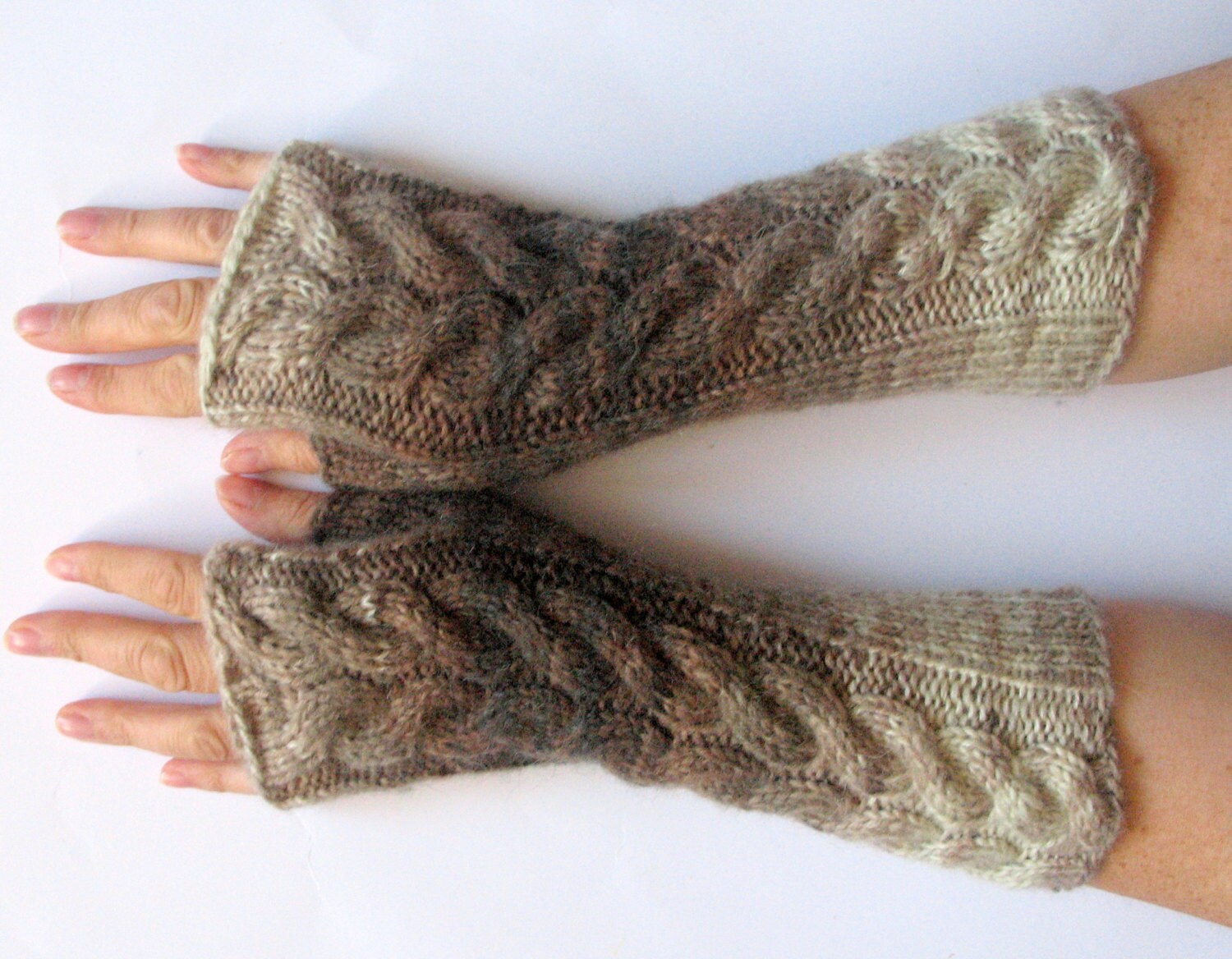 Fingerless Gloves Cream Brown Beige Sand wrist warmers - Image 2