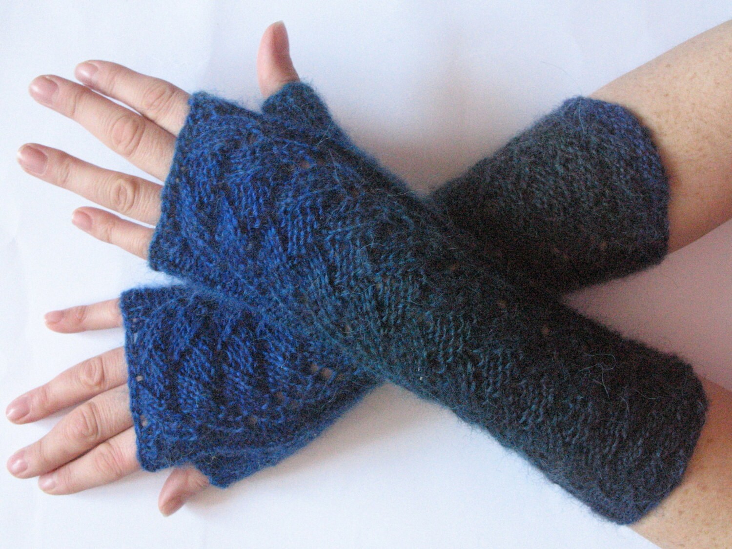 Dark Blue Fingerless Gloves Knit Gloves Winter Gloves Black Green Long Fingerless Gloves - Image 3