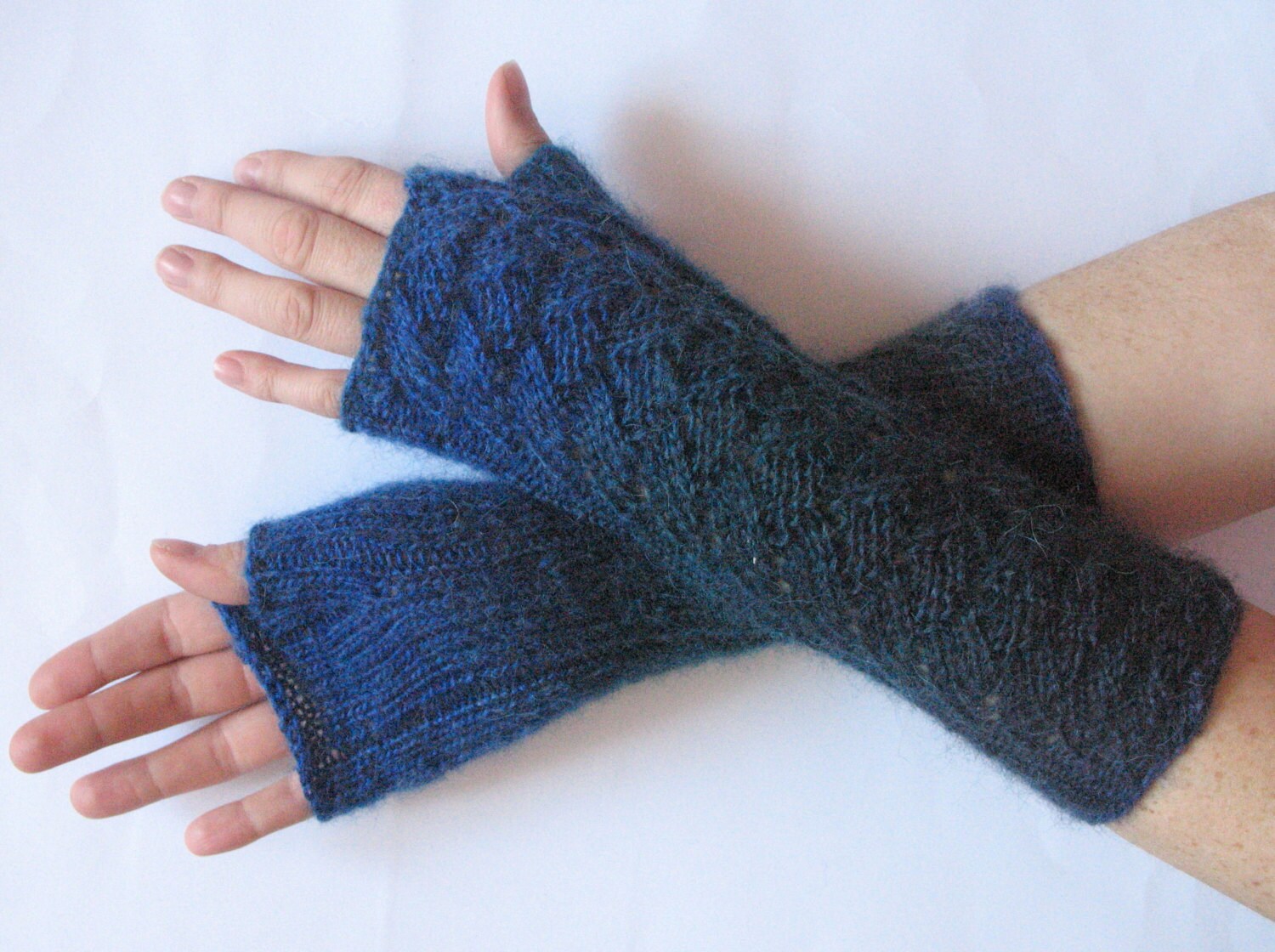 Dark Blue Fingerless Gloves Knit Gloves Winter Gloves Black Green Long Fingerless Gloves - Image 4