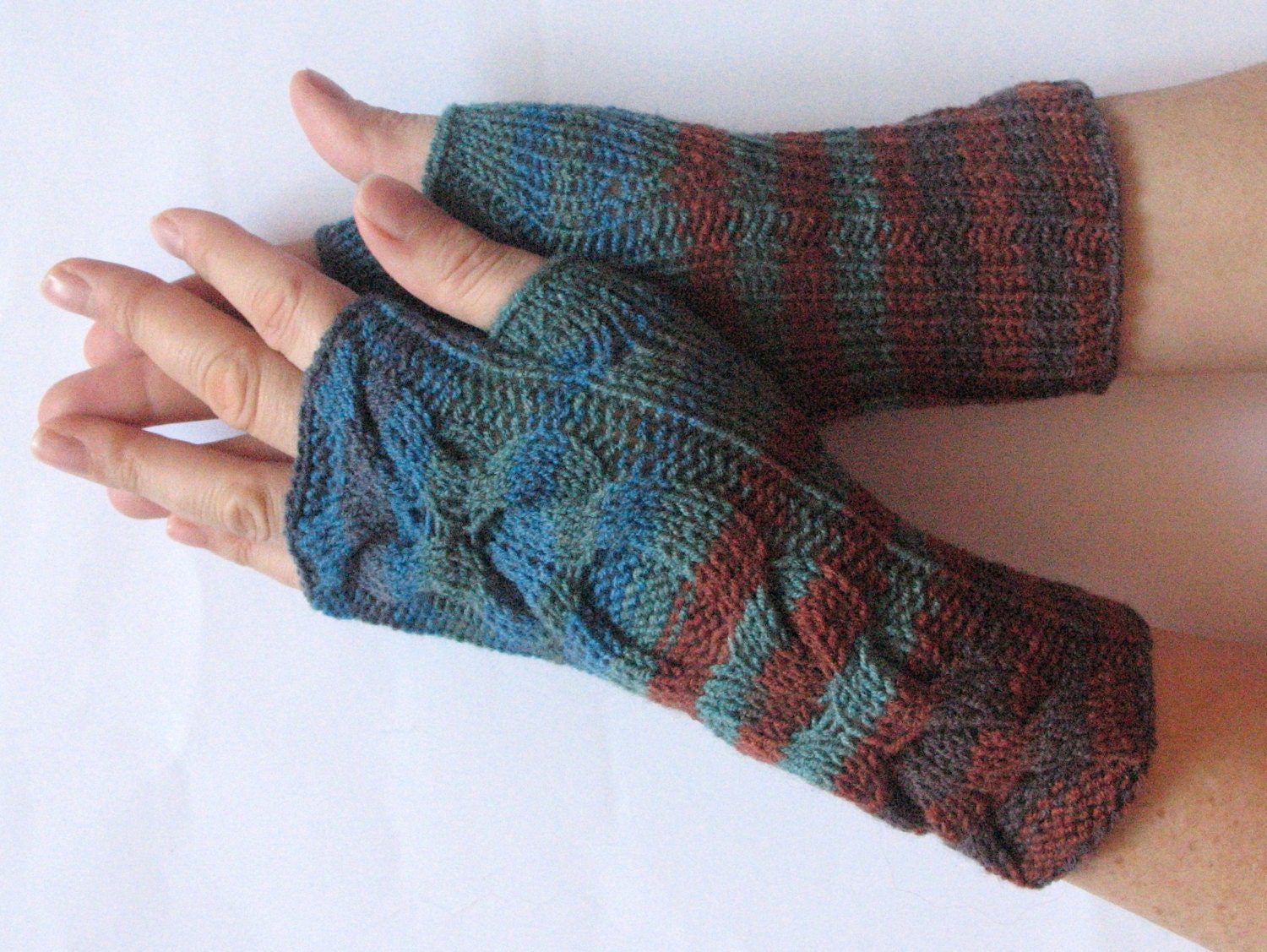 Fingerless Gloves Blue Brown Black Green wrist warmers