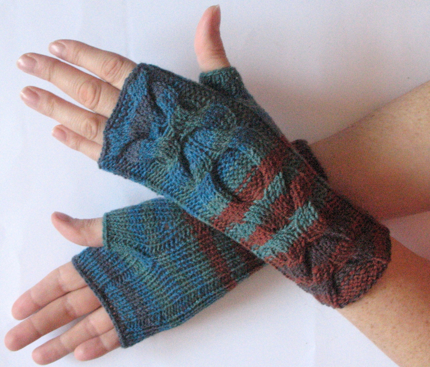 Fingerless Gloves Blue Brown Black Green wrist warmers - Image 4