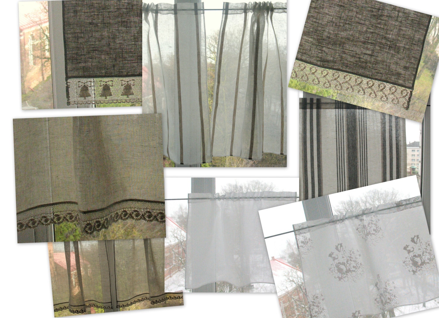 Curtains Lace Curtains Natural Gray Cafe Curtains Washed Linen Curtains Kitchen Curtains Panels - Image 3
