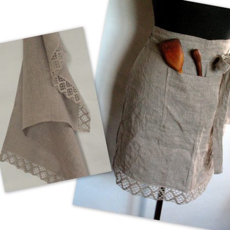 Linen half apron for women – soft, washed kitchen apron for cooking, baking, and crafting. Breathable, durable, and stylish for everyday use