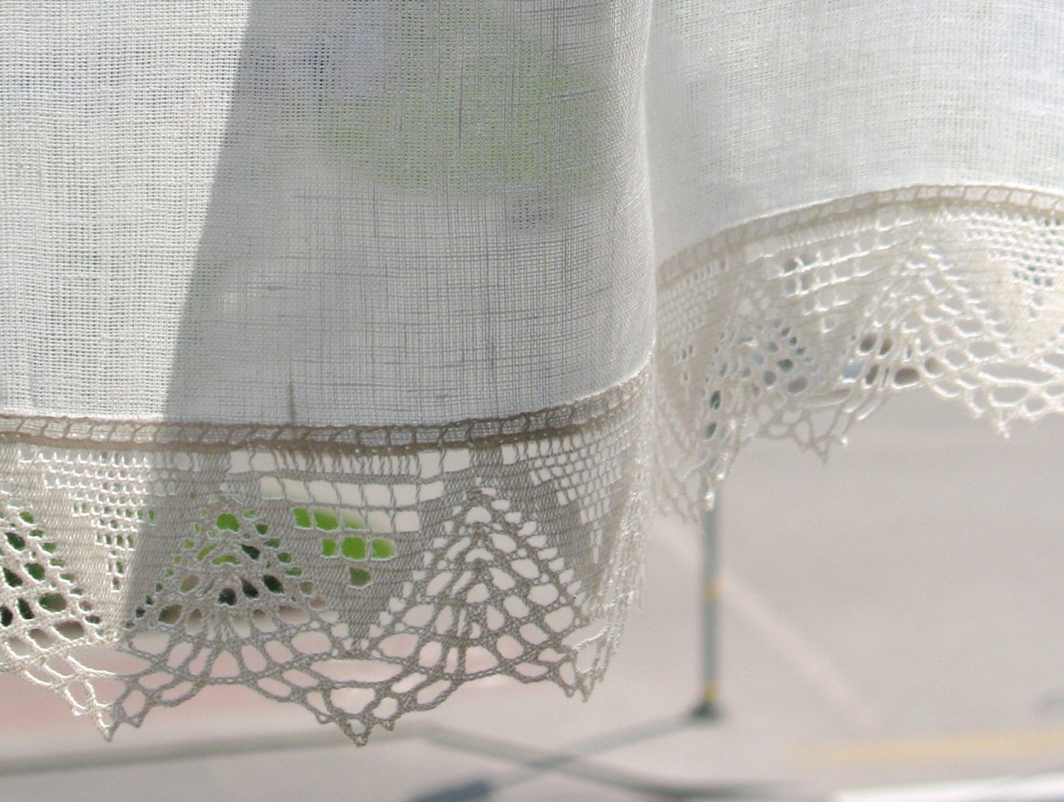 Cafe Curtains White Kitchen Curtains Lace Curtains Vintage Panels Washed Linen - Image 2