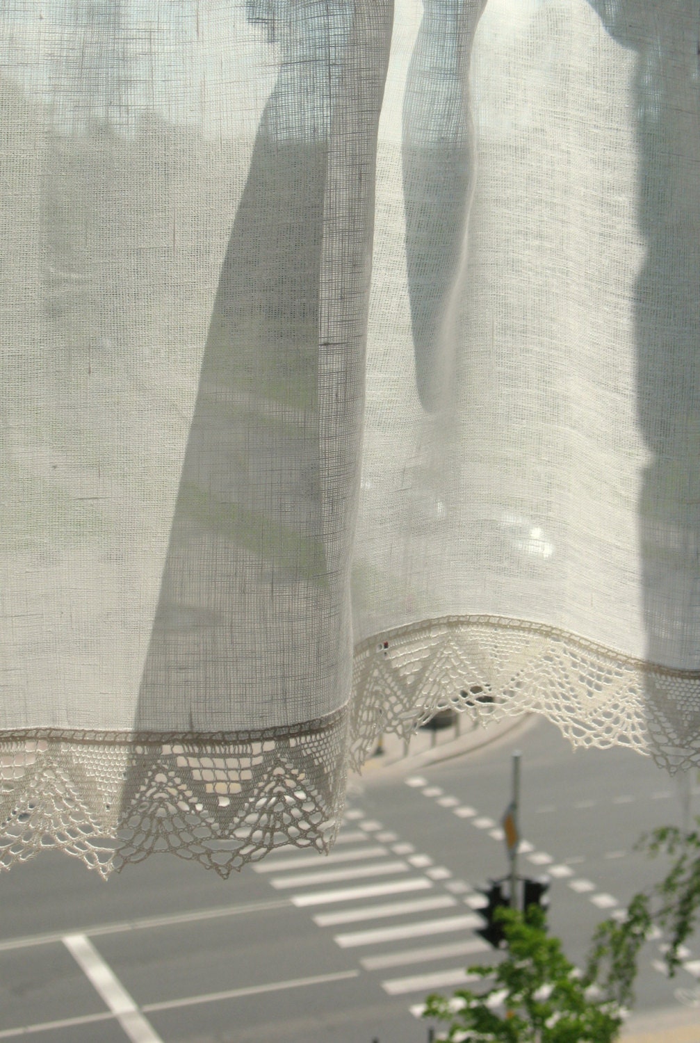 Cafe Curtains White Kitchen Curtains Lace Curtains Vintage Panels Washed Linen - Image 4